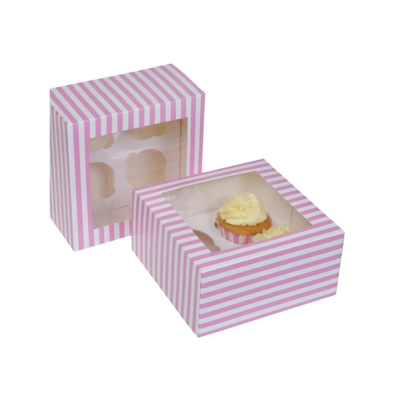 House of Marie 4 Cupcake Box Circus Pink Striped, 2pcs