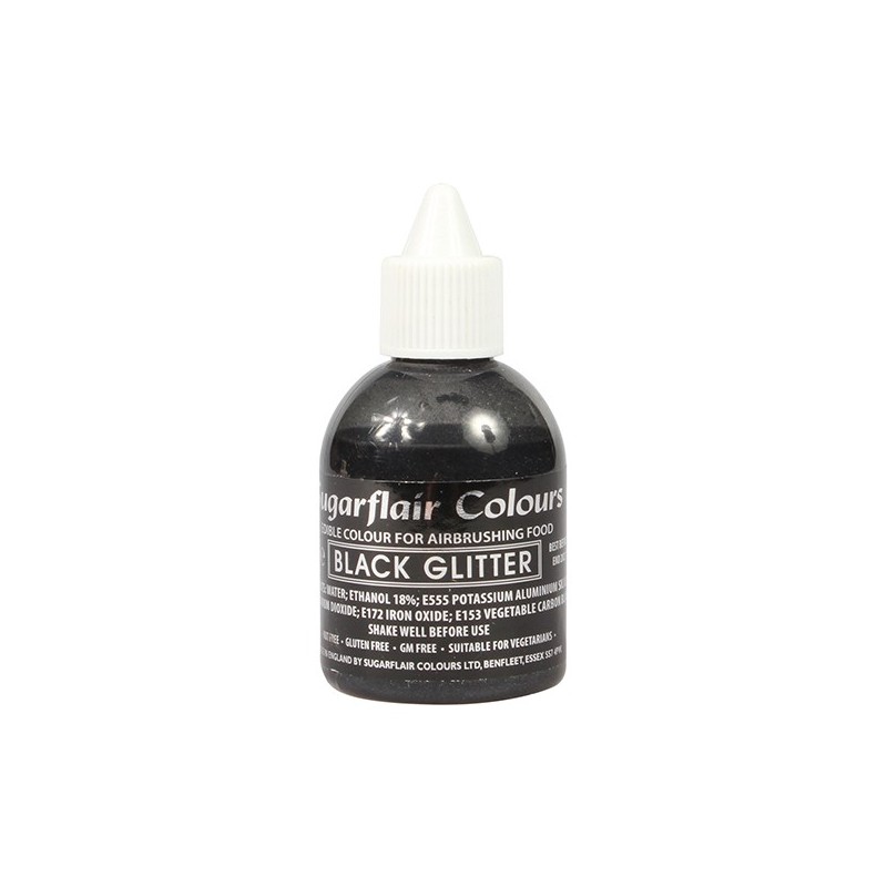 Sugarflair Airbrush Farbe Glitzer Schwarz - Black Glitter, 60ml