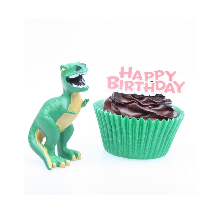 Dinosaur Cake Topper with Happy Birthday Sign – Fun T-Rex Cake Decoration