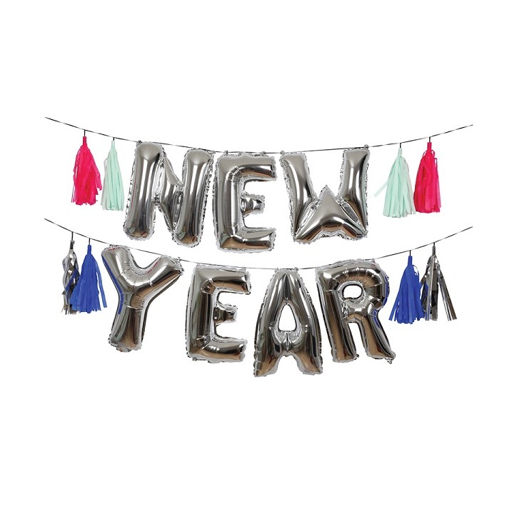 Meri Meri NEW YEAR Foil Balloon Garland with Tassels, 4.5m