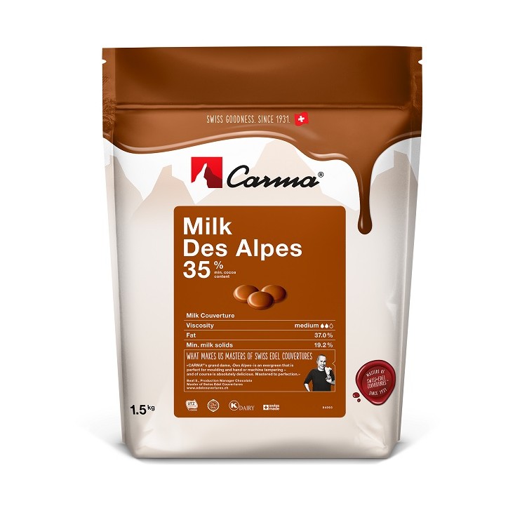 Carma Kuvertüre Tropfen Des Alpes Milch 35% – 1.5kg Beutel Kuvertüre Vollmilch Carma Kuvertüre Tropfen Des Alpes Milch 35% – 1.5kg Beutel Kuvertüre Vollmilch