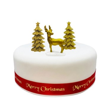 Cake Topper Golden Stag - Golden Stag Scene Cake Decoration Set Luxury Boxed