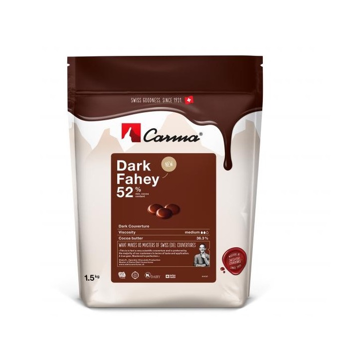 Carma Dark Fahey Couverture Drops 52% – Lactose-Free Chocolate, 1.5kg Carma Dark Fahey Couverture Drops 52% – Lactose-Free Chocolate, 1.5kg