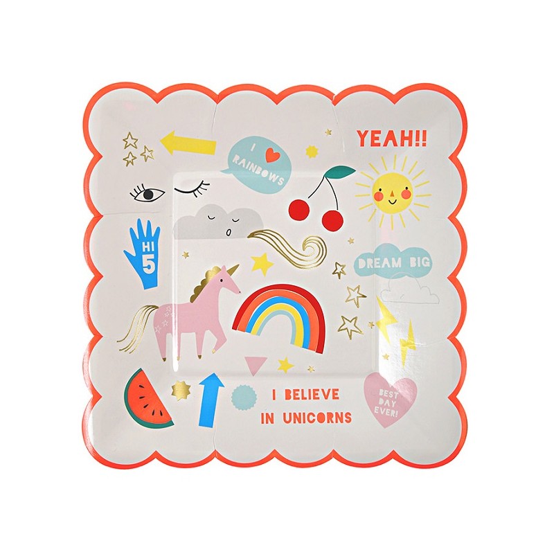 Meri Meri Rainbow Unicorn Paper Plates, 8 pcs