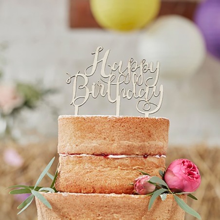 Wooden laser Cut Happy Birthday Cake Topper