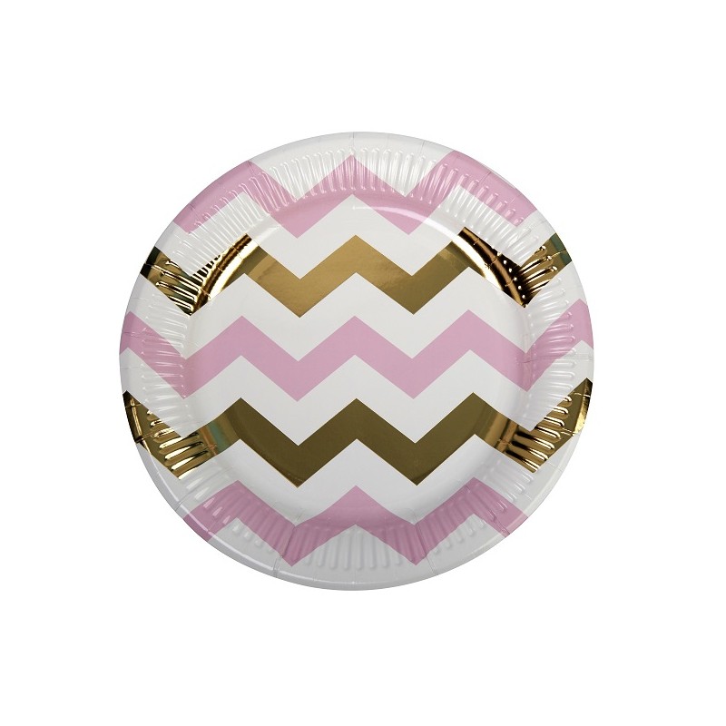 Pappteller Chevron Rosa/Gold, 8 Stück