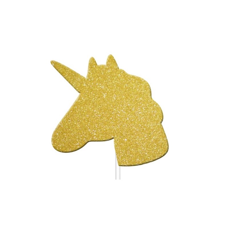 Anniversary House Glitter Unicorn Cupcake Topper Gold, 12 Stück