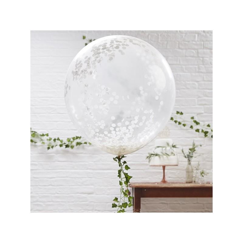 Ginger Ray 90cm Large White Confetti Balloons, 3 pcs