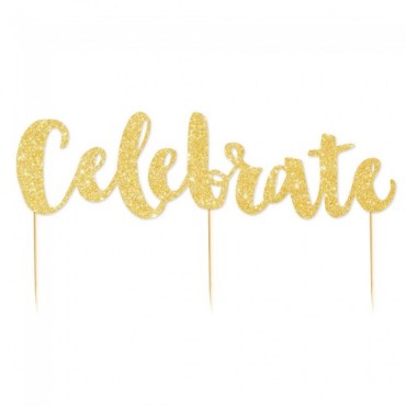 Illume Partyware Celebrate Gold Glitter Cake Topper