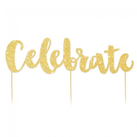 Celebrate Gold Glitter Cake Topper