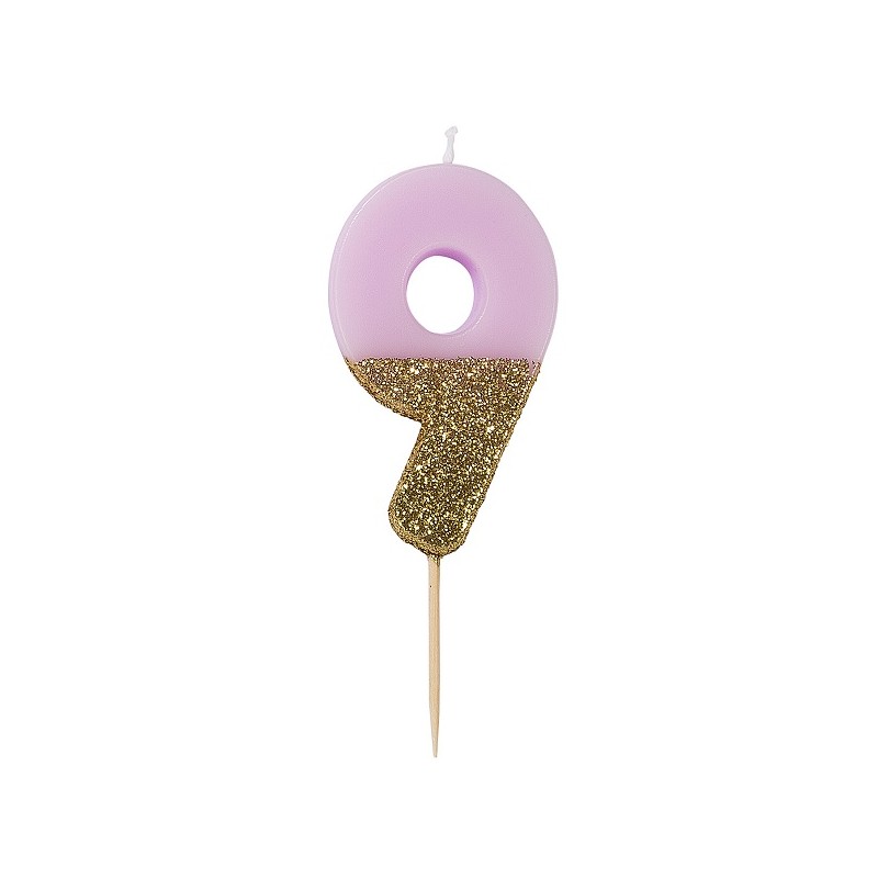 Talking Tables Number 9 Birthday Candle Pink Glamour, 7.5cm