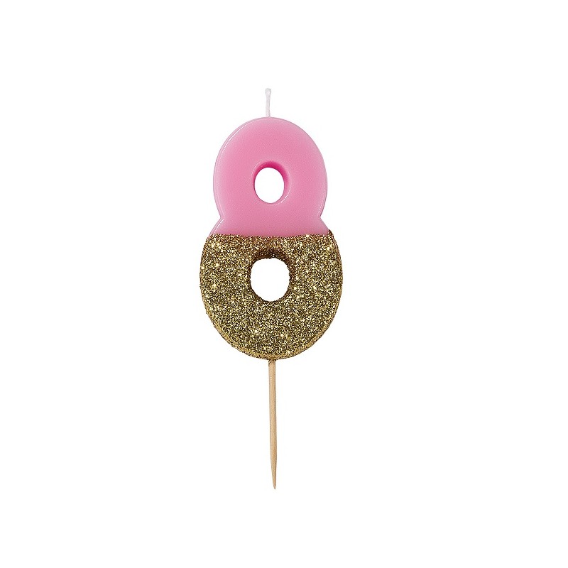 Talking Tables Number 8 Birthday Candle Pink Glamour, 7.5cm