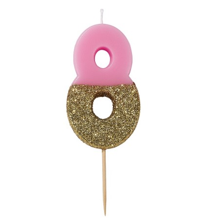 Pink Glamour Number 8 Birthday Candle