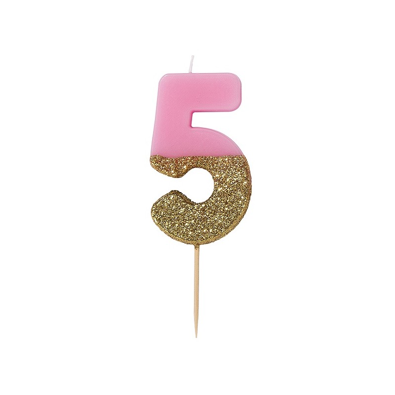 Talking Tables Number 5 Birthday Candle Pink Glamour, 7.5cm