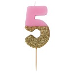 Talking Tables Number 5 Birthday Candle Pink Glamour, 7.5cm