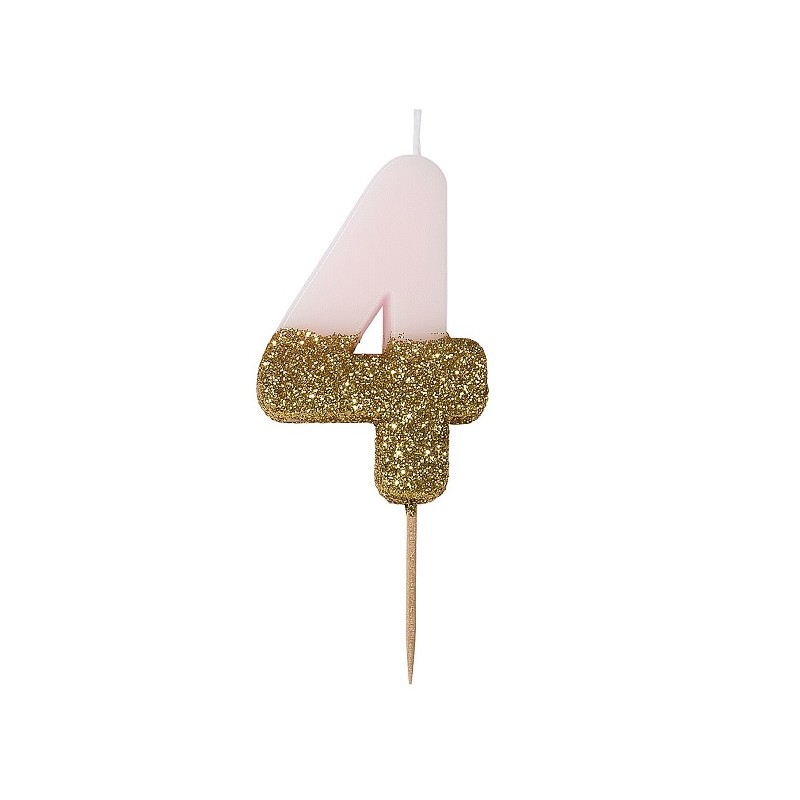 Talking Tables Number 4 Birthday Candle Pink Glamour, 7.5cm