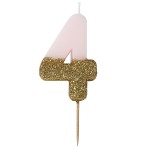 Talking Tables Number 4 Birthday Candle Pink Glamour, 7.5cm