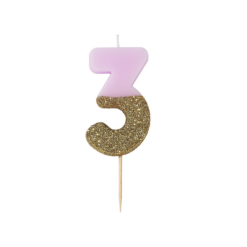 Talking Tables Number 3 Birthday Candle Pink Glamour, 7.5cm