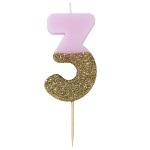 Talking Tables Number 3 Birthday Candle Pink Glamour, 7.5cm