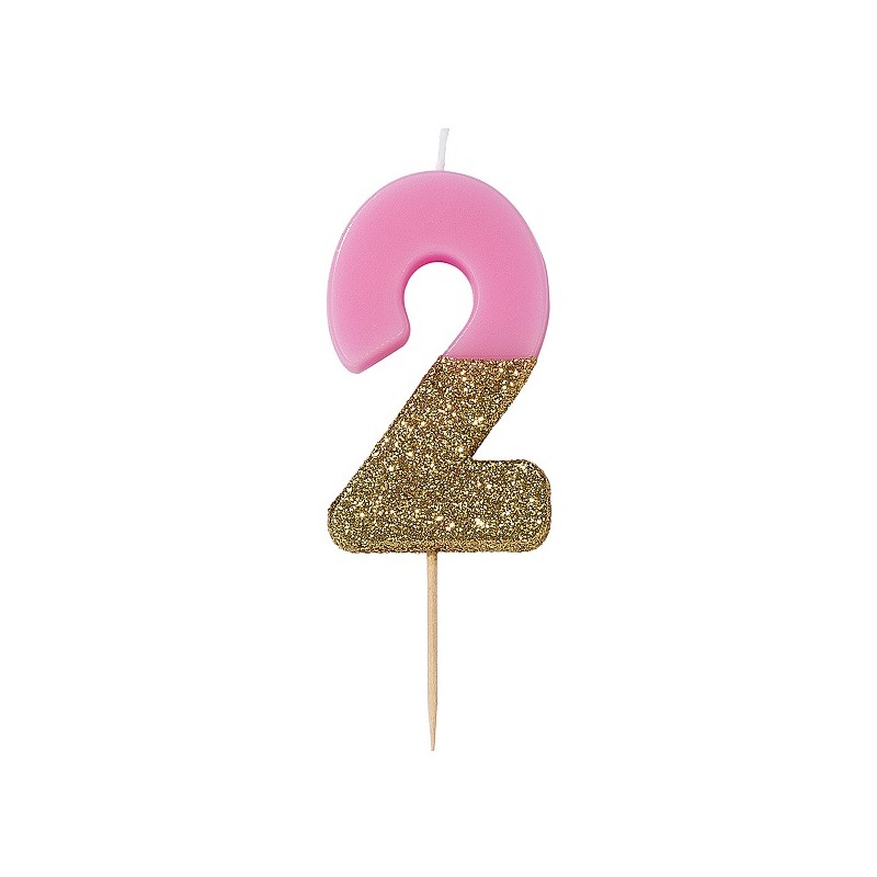 Talking Tables Number 2 Birthday Candle Pink Glamour, 7.5cm