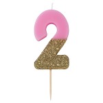 Talking Tables Number 2 Birthday Candle Pink Glamour, 7.5cm