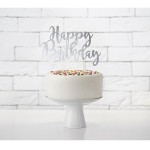 PartyDeco Silver Happy Birthday Cake Topper
