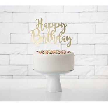 Gold Happy Birthday Calligraphy Cake Topper