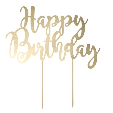 Gold Happy Birthday Calligraphy Cake Topper