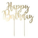 PartyDeco Gold Happy Birthday Cake Topper