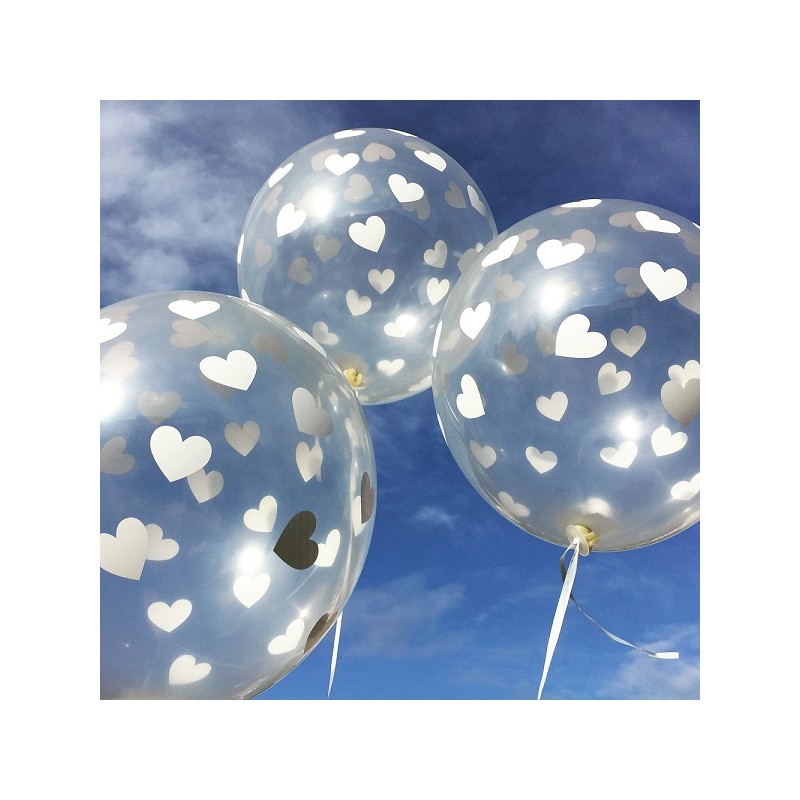 PartyDeco Crystal Clear Balloons Hearts White, 6 pcs