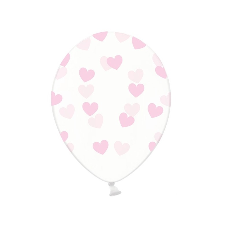 PartyDeco Luftballons transparent mit Babyrosa Herzen, 6 Stück