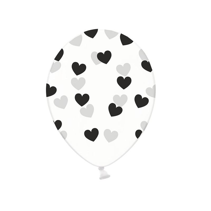 PartyDeco Crystal Clear Balloons Hearts Black, 6 pcs