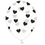 PartyDeco Crystal Clear Balloons Hearts Black, 6 pcs