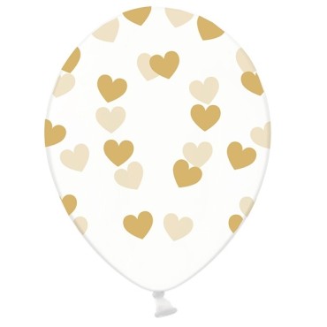 Luftballons transparent mit Herzen Gold