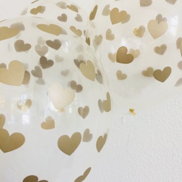 Luftballons transparent mit Herzen Gold