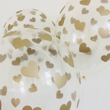 Luftballons transparent mit Herzen Gold