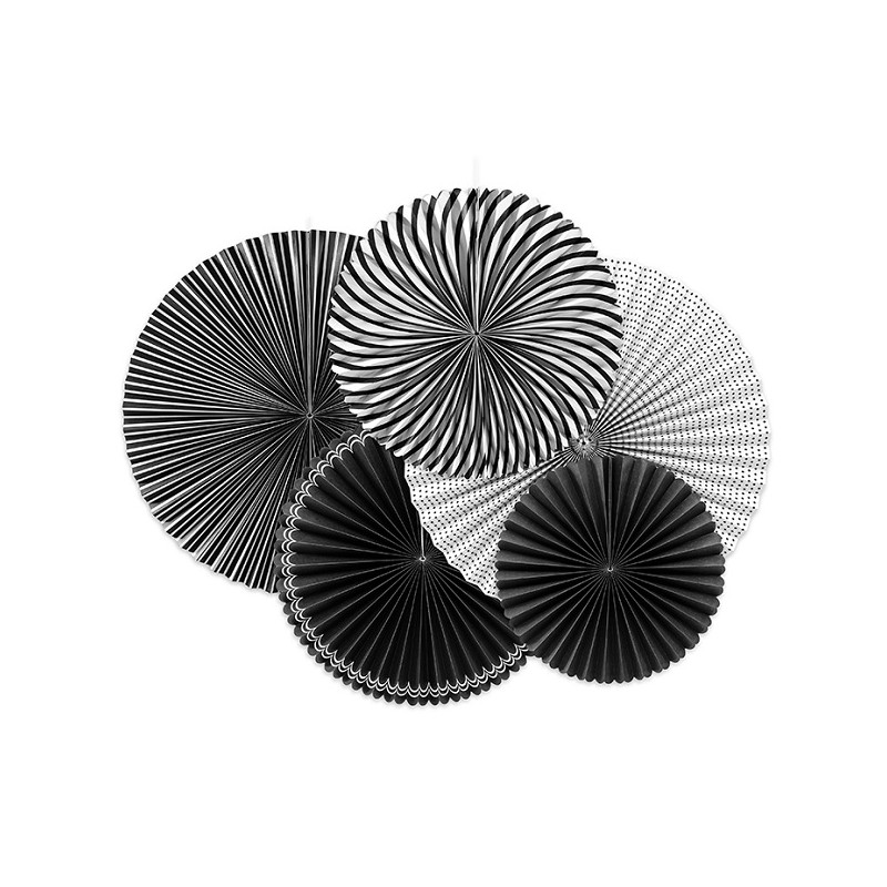 PartyDeco Black & White Decorative Rosettes, 5 pcs