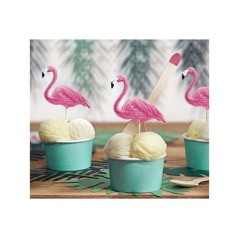 PartyDeco Aloha Flamingos Toppers Set, 6 pcs