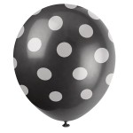 Unique Party Luftballon Schwarz mit Weissen Punkten, 6 Stück