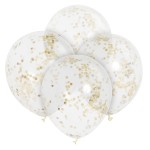 Unique Party Clear Balloon with Gold Confetti, 6 pcs