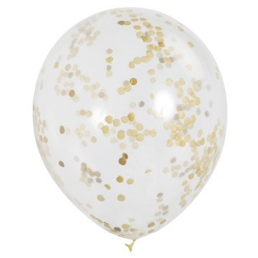 6 Clear Confetti Balloons Gold 49595
