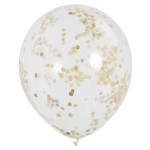 Unique Party Luftballons transparent mit Konfetti Gold, 6 Stück