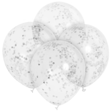Clear 30cm Silver Confetti Balloons