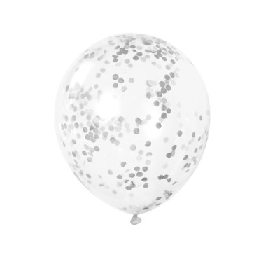 Clear 30cm Silver Confetti Balloons