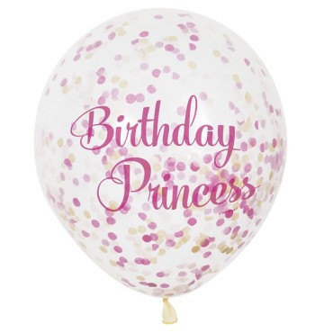 Pink Birthday Princess Confetti Balloons