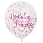 Unique Party Birthday Princess Luftballons transparent mit Konfetti, 6 Stück