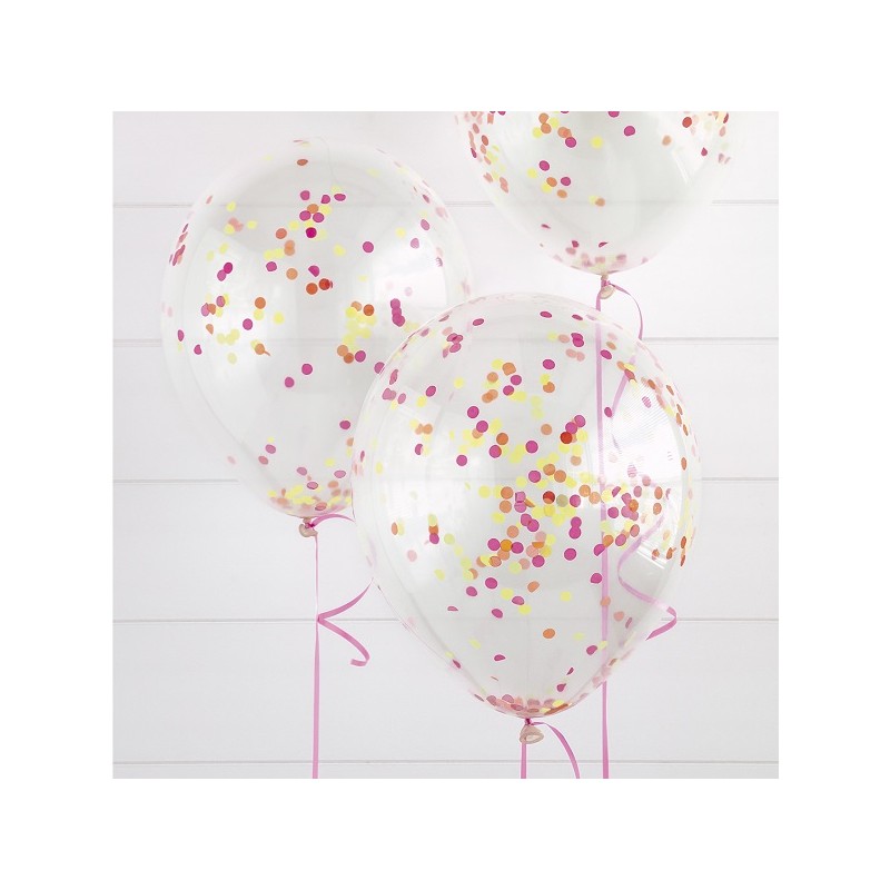 Unique Party Clear Balloon with Neon Confetti, 6 pcs