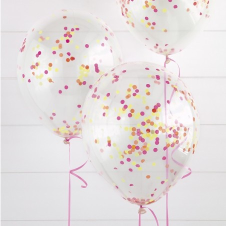 30cm Transparente Luftballons mit Neon Seidenpapierkonfettis