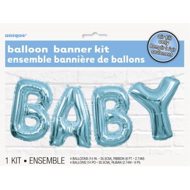 Blauer Folienballon Banner "BABY"