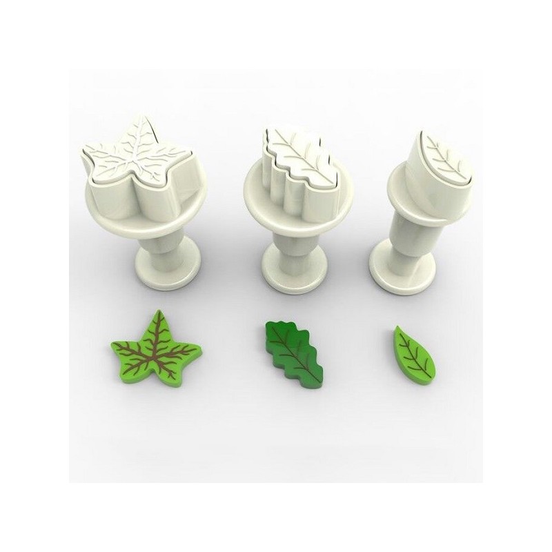 Dekofee Mini Blätter Ausstecher mit Auswerfer, 3 Stück